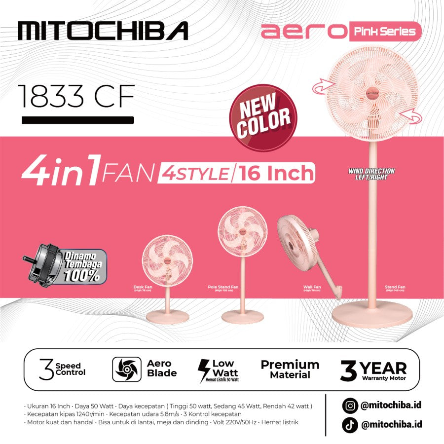 MITOCHIBA - KIPAS ANGIN 16" 4in1 - 1833 CF(PINK)