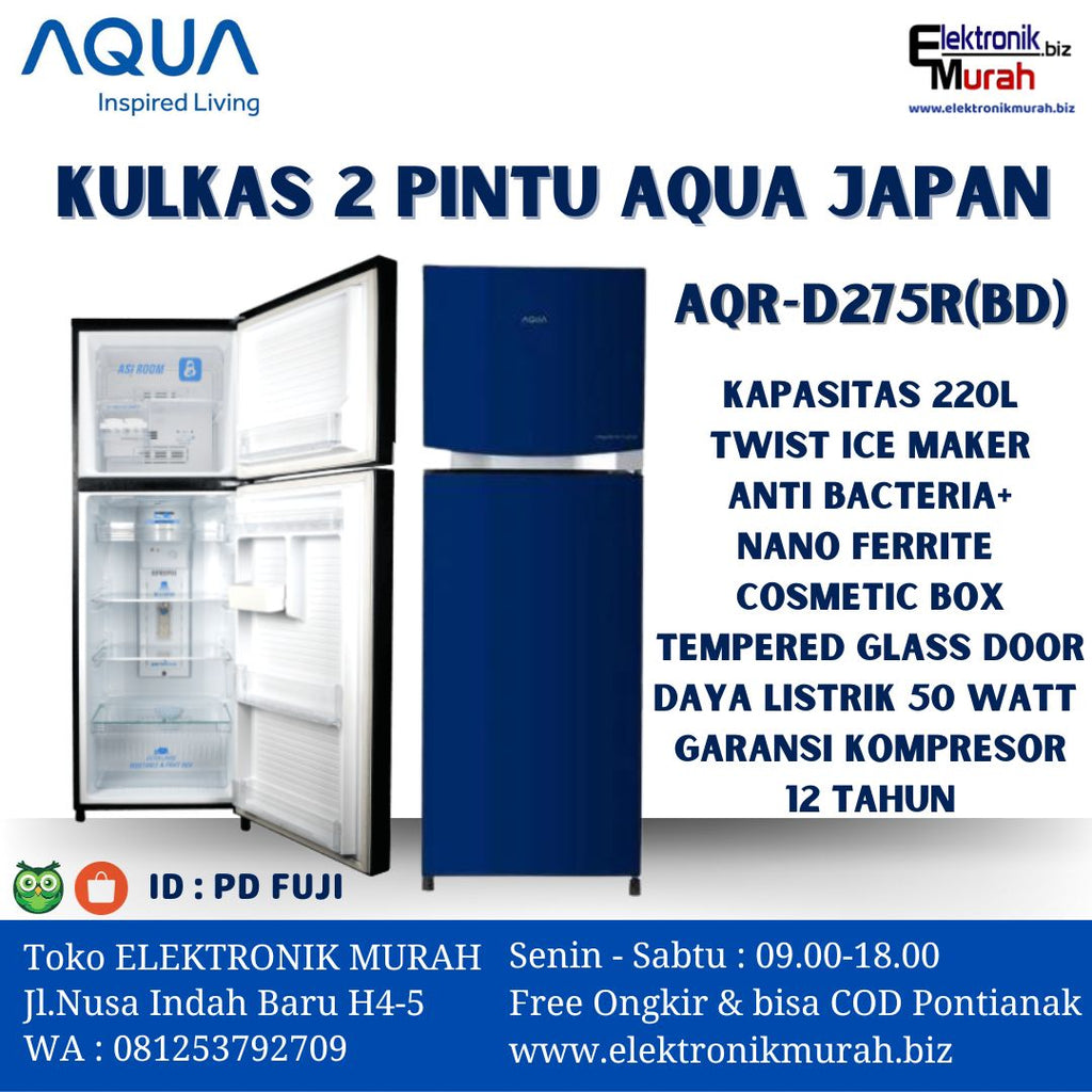 AQUA - KULKAS 2 PINTU SMALL (220L) - AQR-D275R(BD)