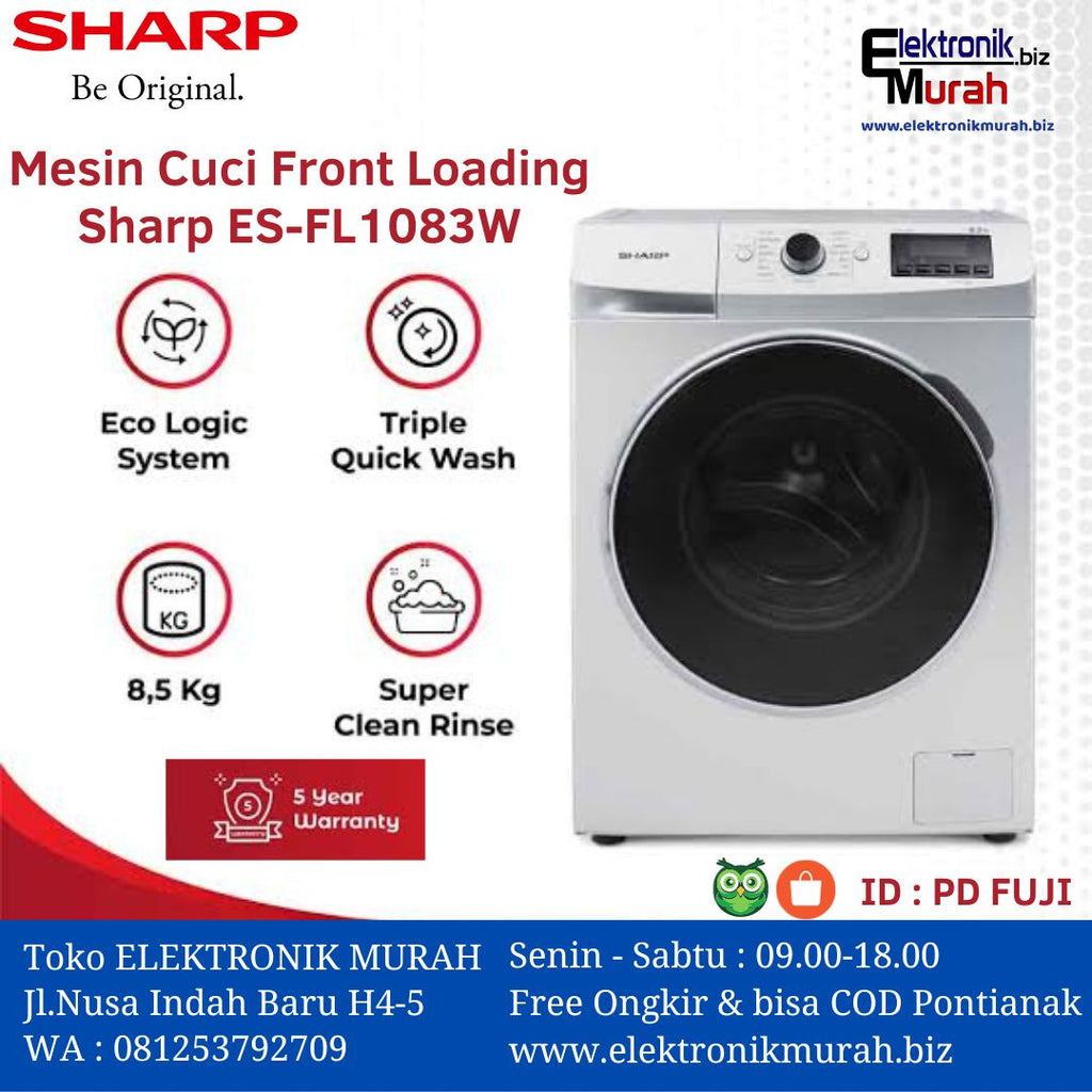 SHARP - MESIN CUCI FRONT LOADING 08.5KG - ES-FL1083W