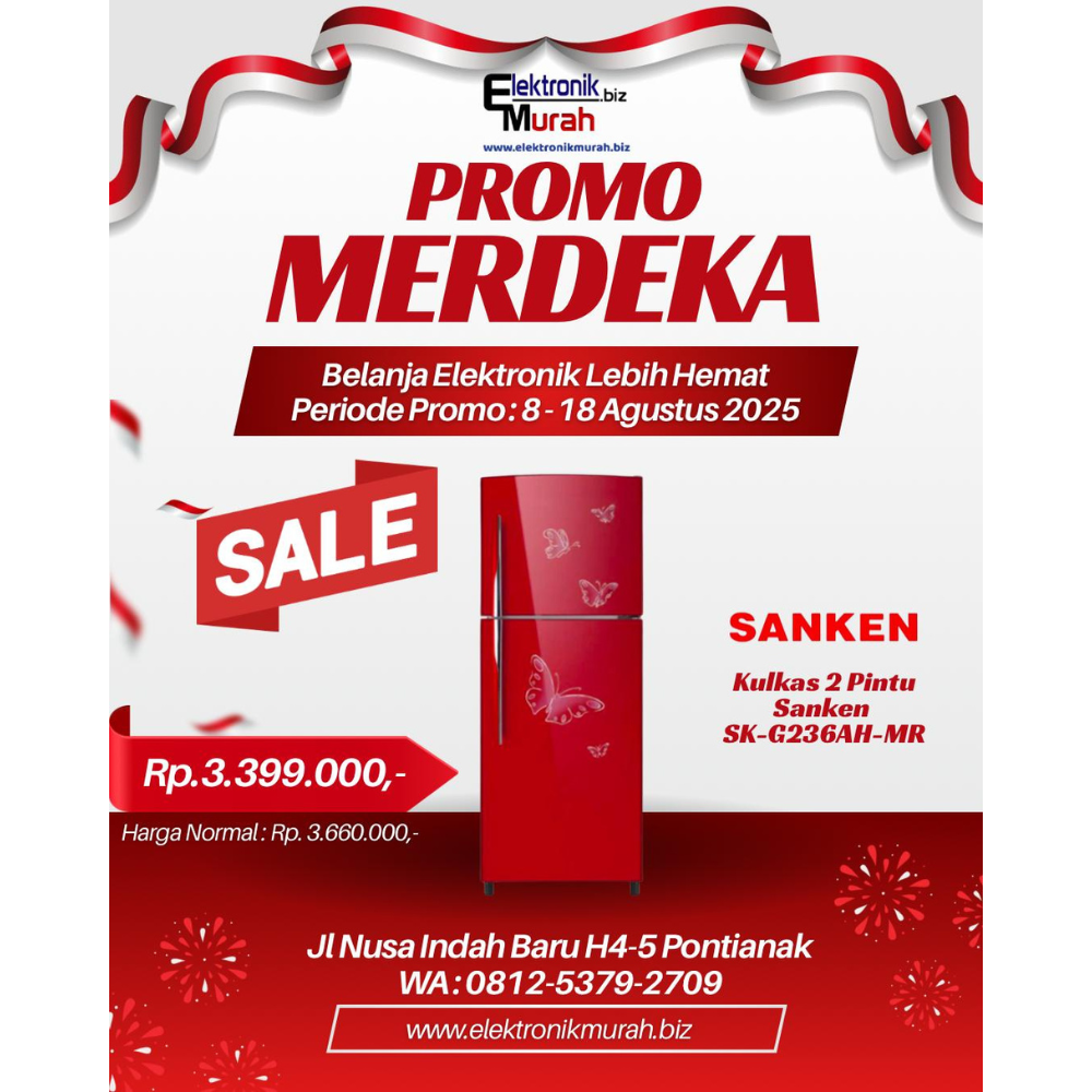 SANKEN - KULKAS 2 PINTU SMALL (230L) - SK-G236AH-MR