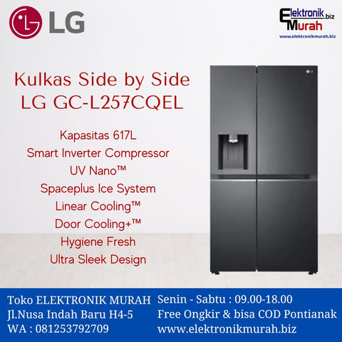 LG - KULKAS SIDE BY SIDE (617L) - GC-L257CQEL*