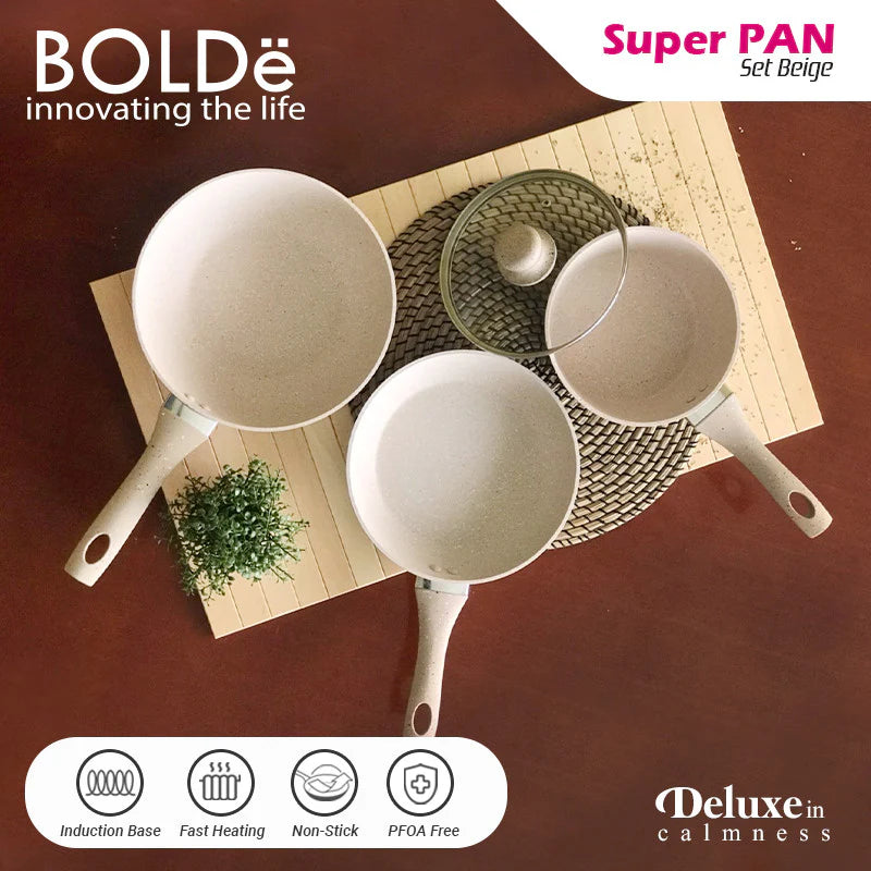 BOLDE - SUPER PANCI GRANITE COOKWARE 3+1 SET - BEIGE