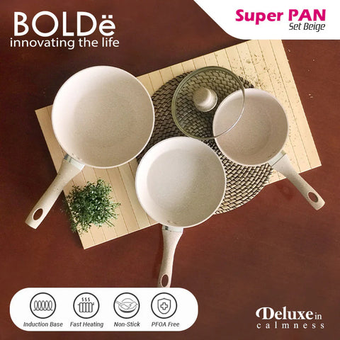 BOLDE - SUPER PANCI GRANITE COOKWARE 3+1 SET - BEIGE
