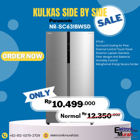 PANASONIC - KULKAS SIDE BY SIDE (592L) - NR-SC631BWSD