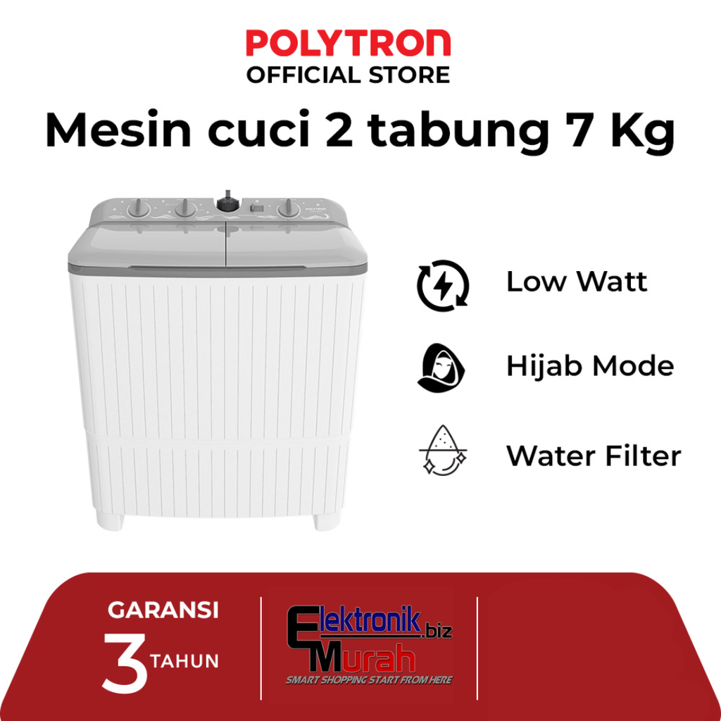 POLYTRON - MESIN CUCI TWIN TUB/ MANUAL 07KG - PWM-7076