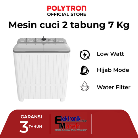 POLYTRON - MESIN CUCI TWIN TUB/ MANUAL 07KG - PWM-7076