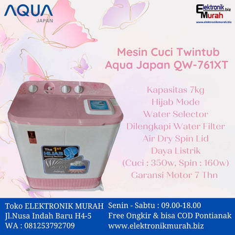 AQUA - MESIN CUCI TWIN TUB/MANUAL 07KG - QW-761XT(PK)*