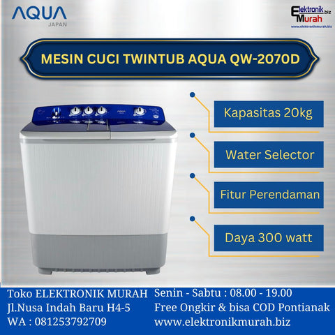 AQUA - MESIN CUCI TWIN TUB/MANUAL 20KG - QW-2070D