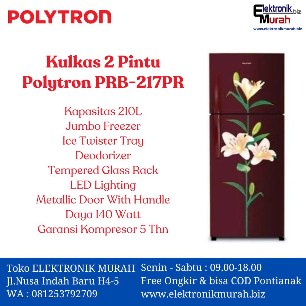 POLYTRON - KULKAS 2 PINTU (210L) - PRB-217PR