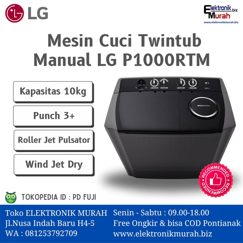 LG - MESIN CUCI TWIN TUB/MANUAL 10KG - P1000RTM
