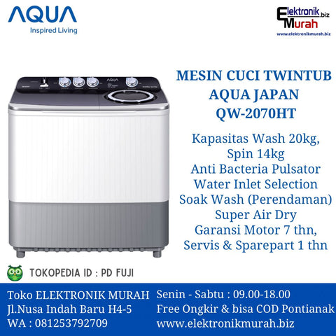 AQUA - MESIN CUCI TWIN TUB/MANUAL 20KG - QW-2070HT*