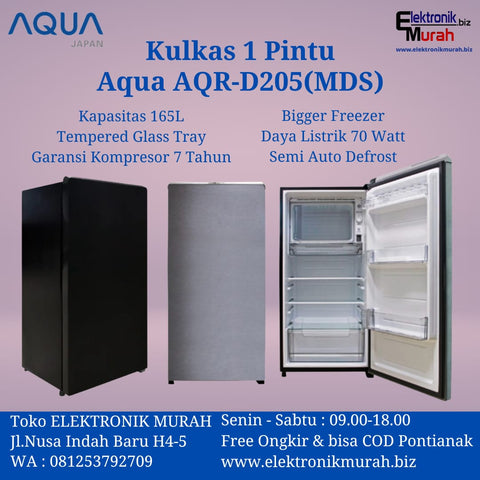 AQUA - KULKAS 1 PINTU (165L) - AQR-D205(MDS)